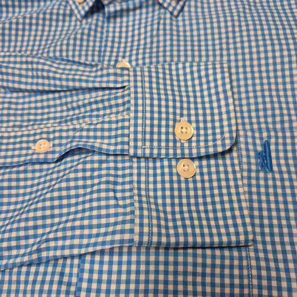johnnie-o Mens XL Blue Gingham Button Down Shirt Long Sleeve Beach Casual Date - Picture 7 of 7